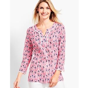 Talbots Pink and Navy Monkey Print Blouse